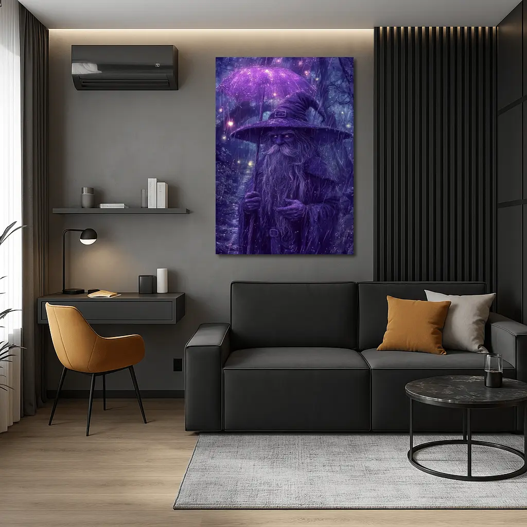 Purple Wizard Rain Fantasy Forest Art – Wall Art