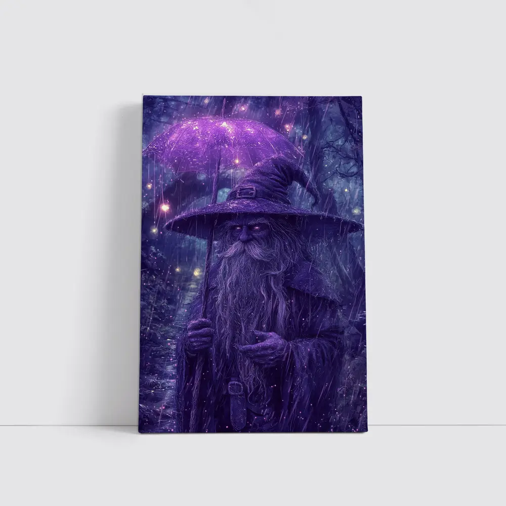 Purple Wizard Rain Fantasy Forest Art – Wall Art