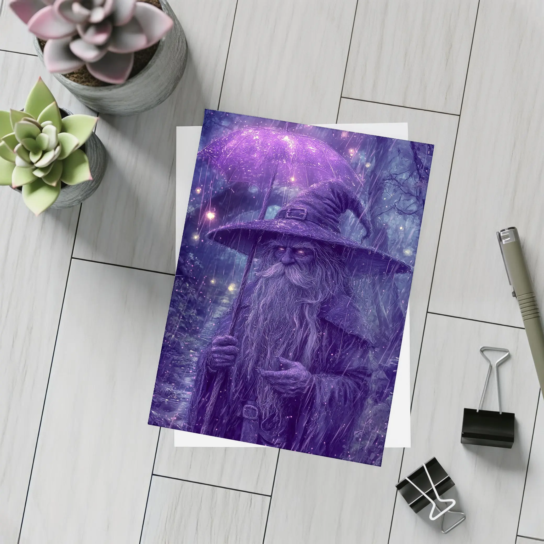 Purple Wizard Rain Fantasy Forest Art – Postcards
