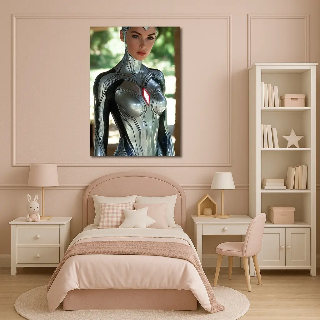 Silver Armored Female Warrior Sci Fi Art – Wall Art