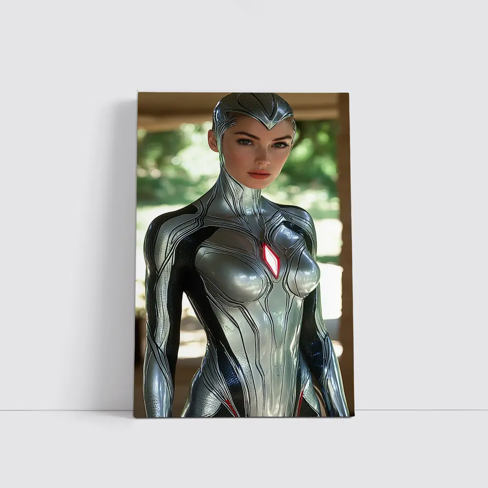 Silver Armored Female Warrior Sci Fi Art – Wall Art