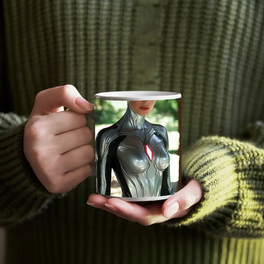 Silver Armored Female Warrior Sci Fi Art – Mugs