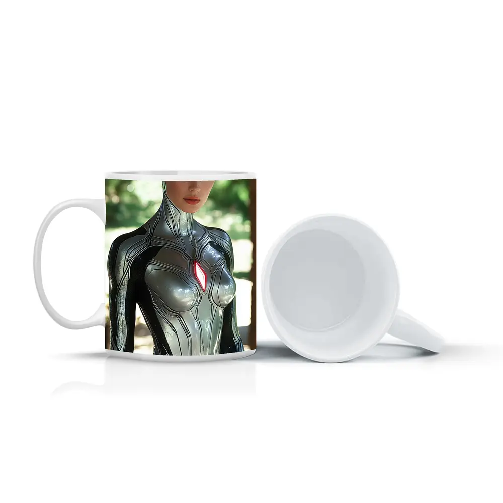 Silver Armored Female Warrior Sci Fi Art – Mugs