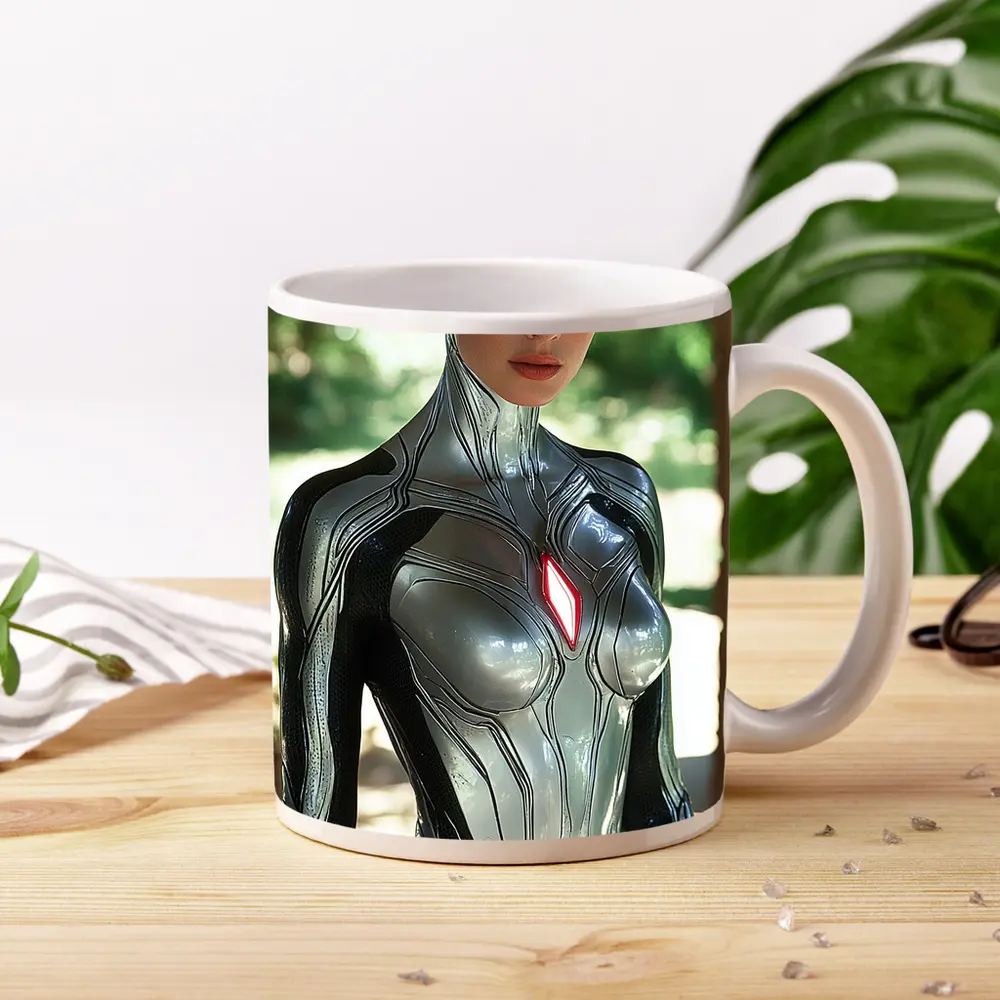 Silver Armored Female Warrior Sci Fi Art – Mugs