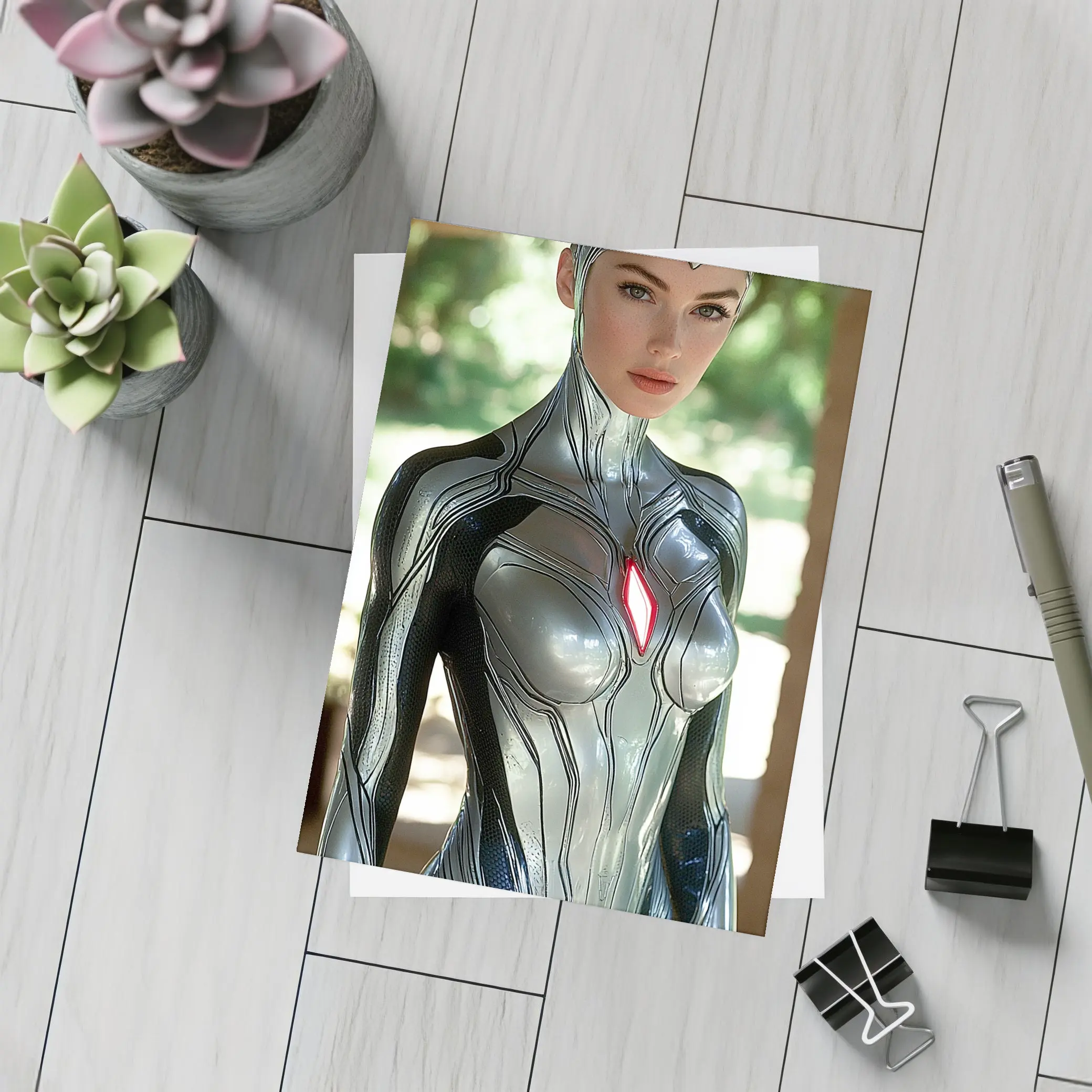 Silver Armored Female Warrior Sci Fi Art – Postcards