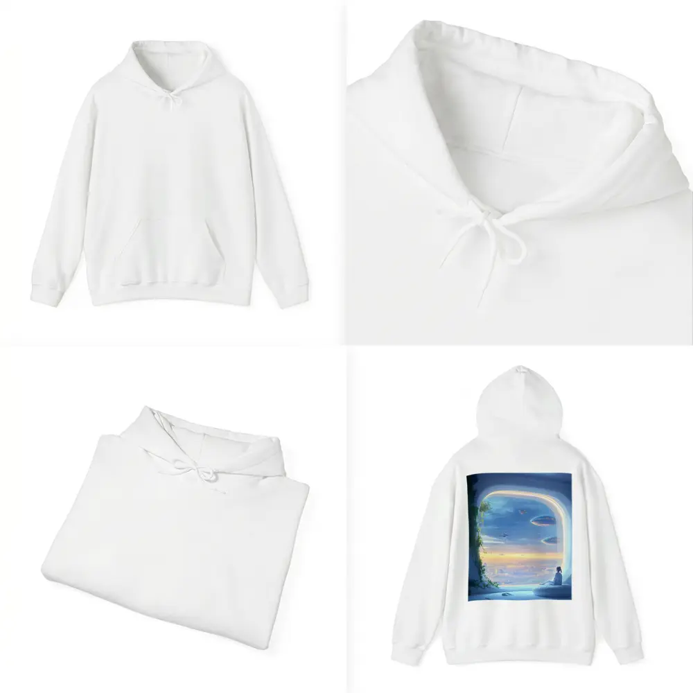 Futuristic City Girl Window Flying Spaceships – Hoodies