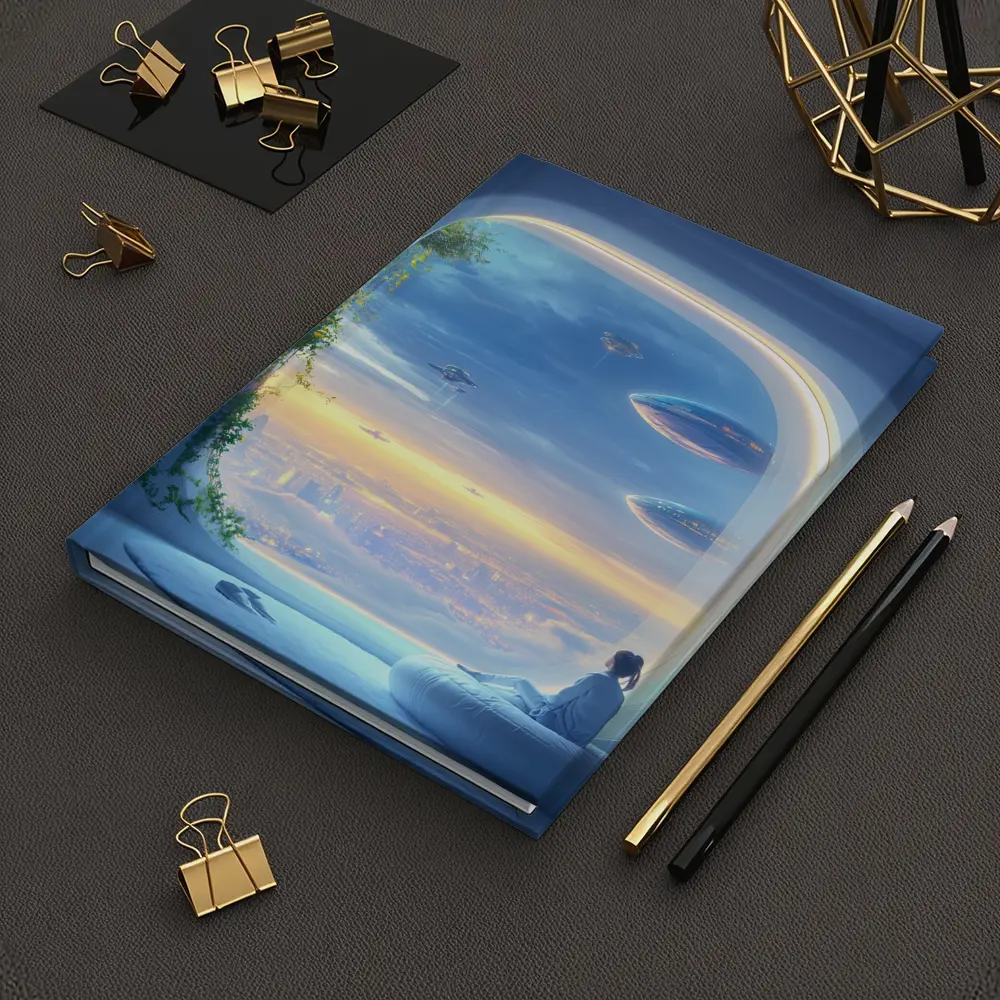 Futuristic City Girl Window Flying Spaceships – Notebooks