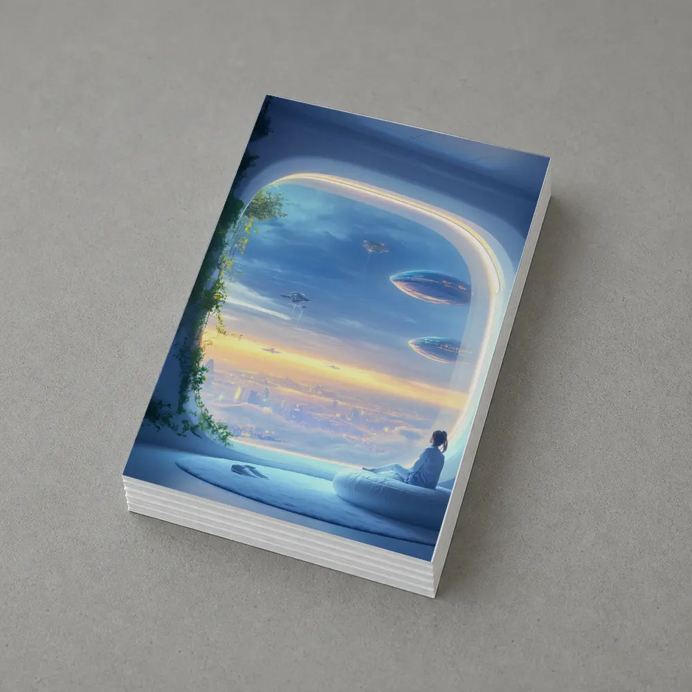 Futuristic City Girl Window Flying Spaceships – Postcards