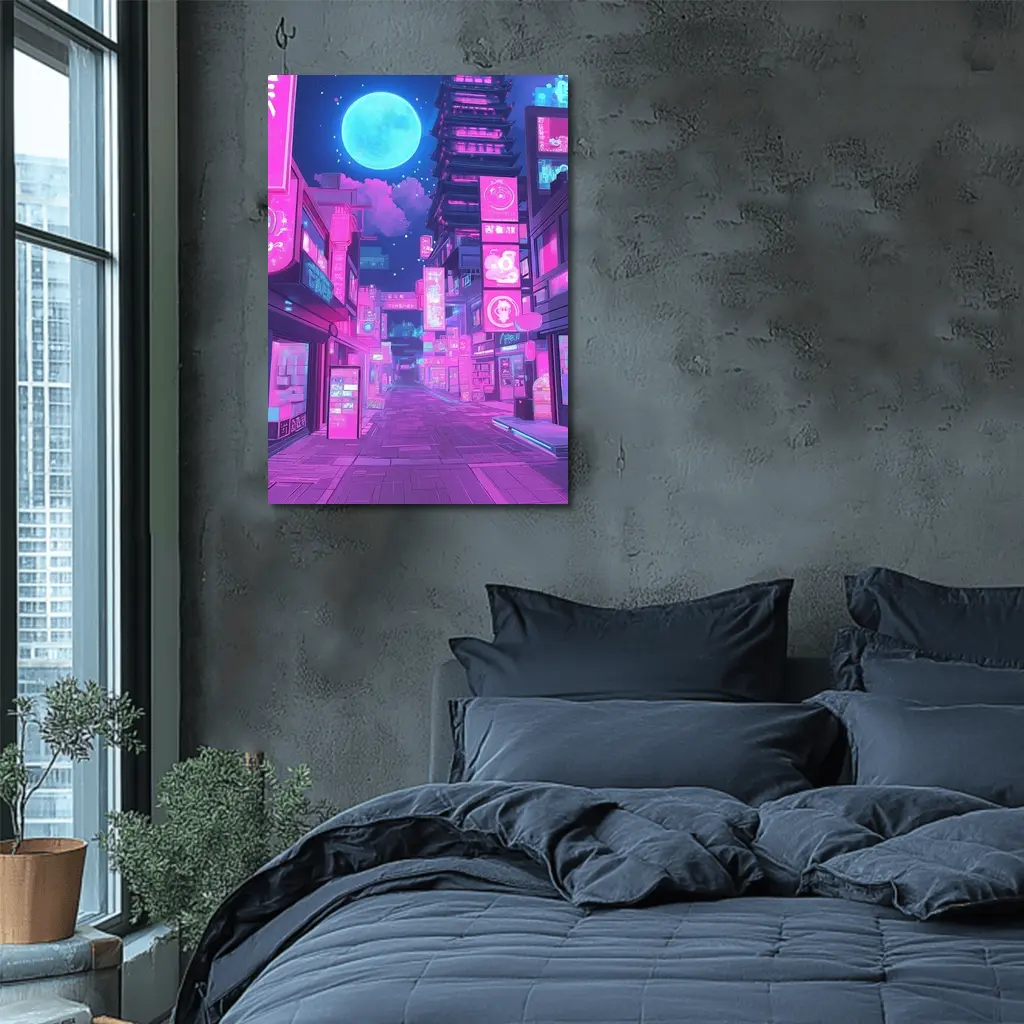 Anime Tokyo Street Neon Night Moon – Wall Art