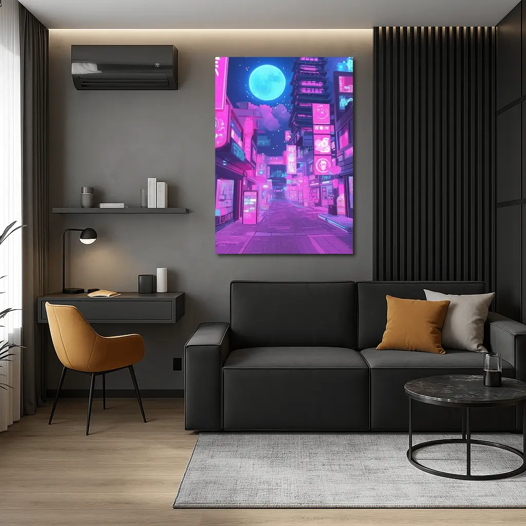 Anime Tokyo Street Neon Night Moon – Wall Art