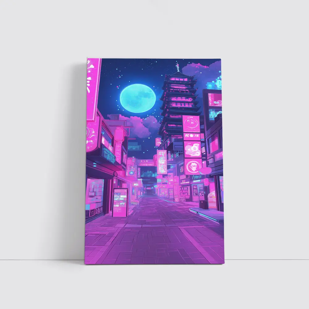 Anime Tokyo Street Neon Night Moon – Wall Art