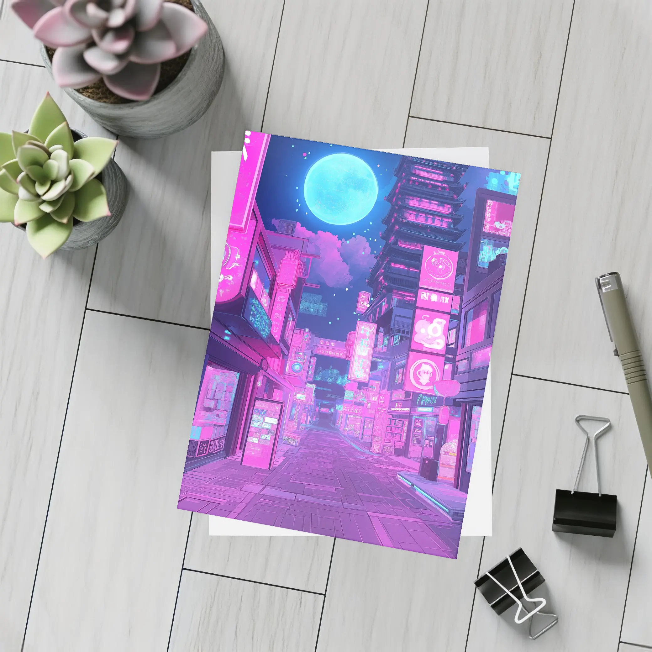 Anime Tokyo Street Neon Night Moon – Postcards