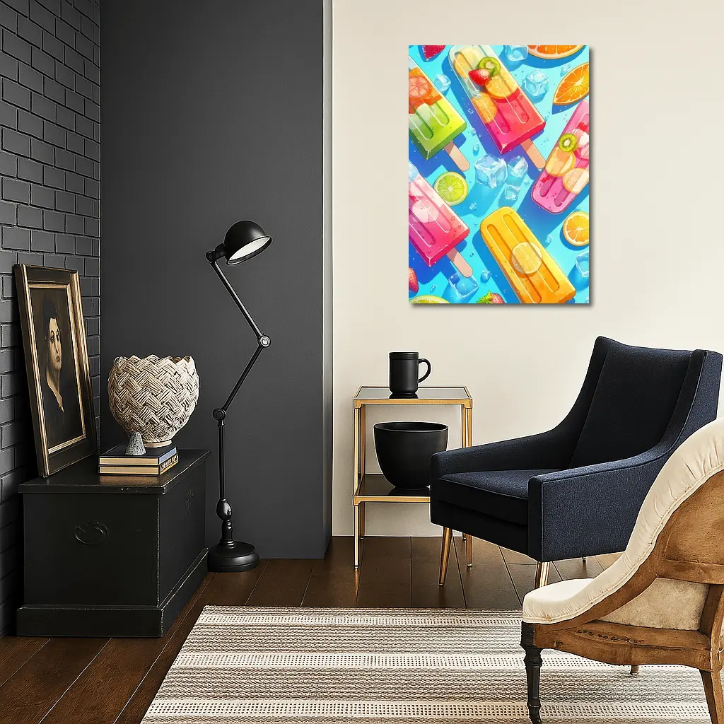 Colorful Fruit Popsicles On Blue Summer Background – Wall Art