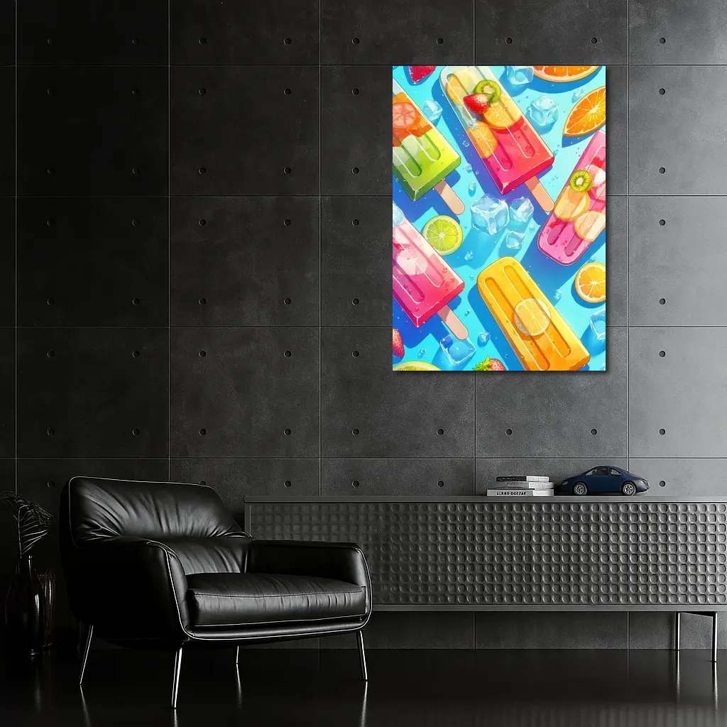 Colorful Fruit Popsicles On Blue Summer Background – Wall Art