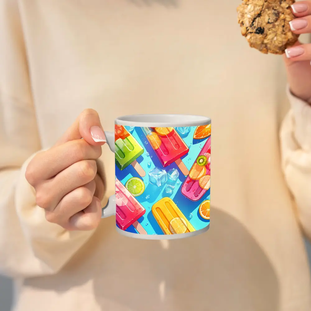 Colorful Fruit Popsicles On Blue Summer Background – Mugs