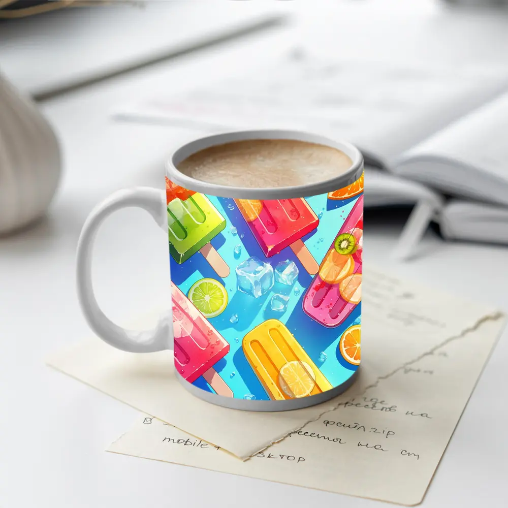 Colorful Fruit Popsicles On Blue Summer Background – Mugs