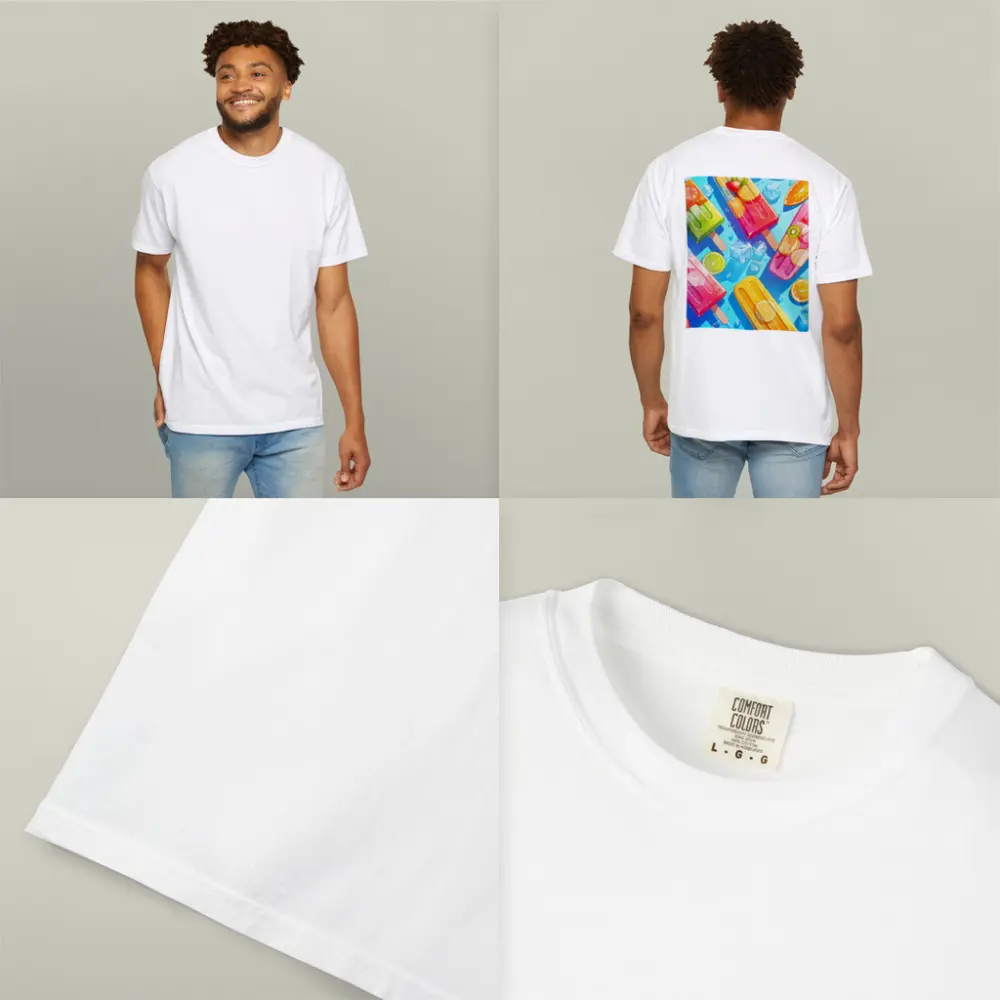 Colorful Fruit Popsicles On Blue Summer Background – T-Shirts