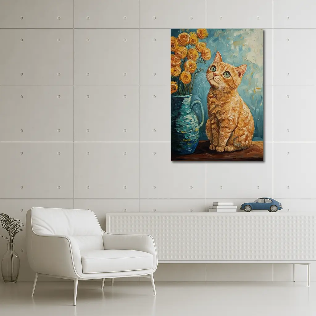 Orange Tabby Cat Van Gogh Style Painting – Wall Art