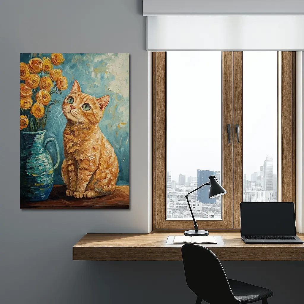 Orange Tabby Cat Van Gogh Style Painting – Wall Art