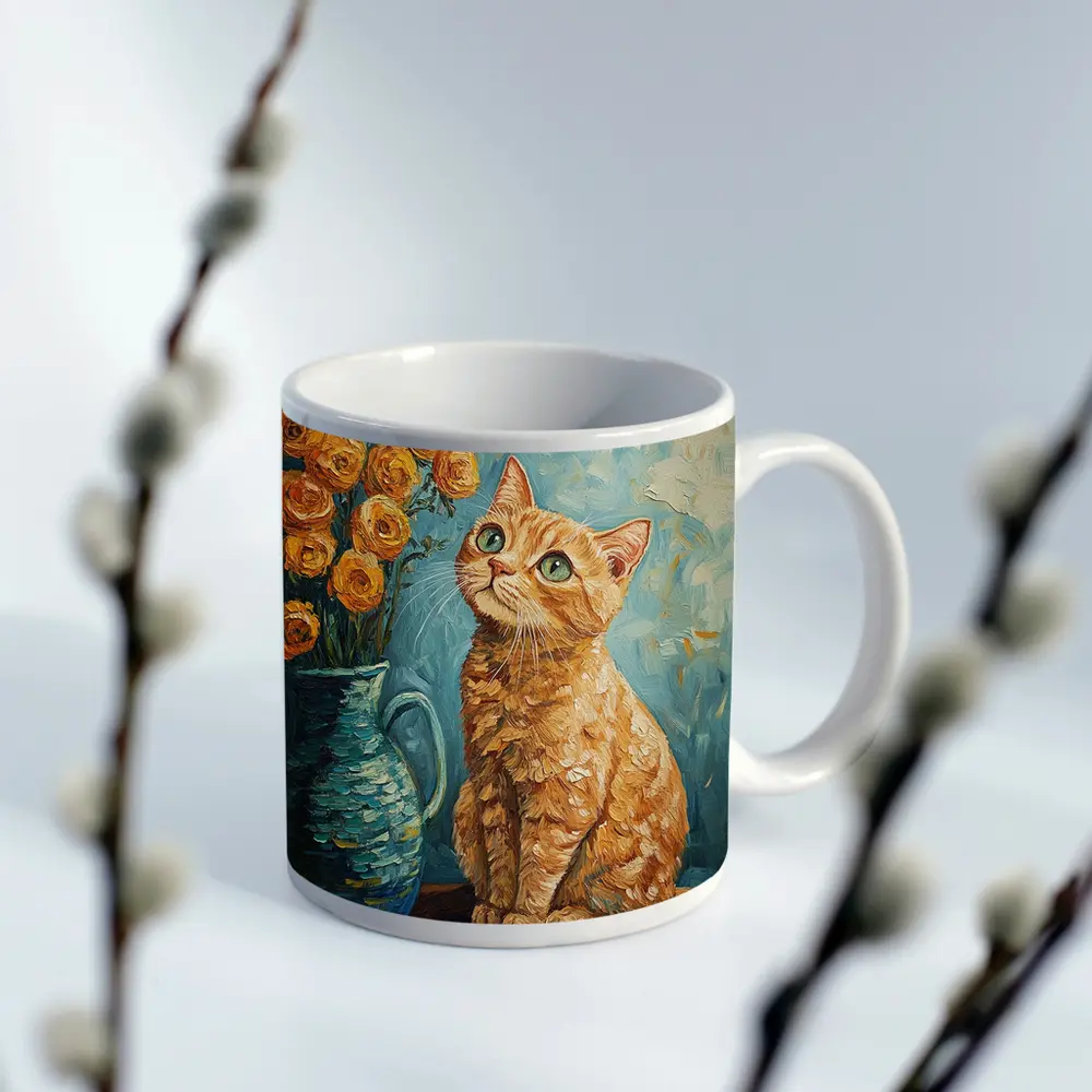 Orange Tabby Cat Van Gogh Style Painting – Mugs