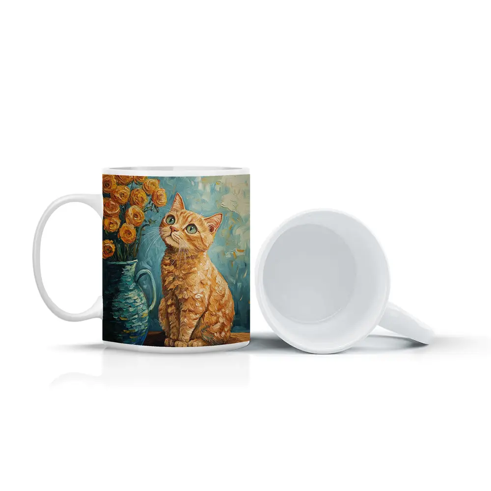 Orange Tabby Cat Van Gogh Style Painting – Mugs