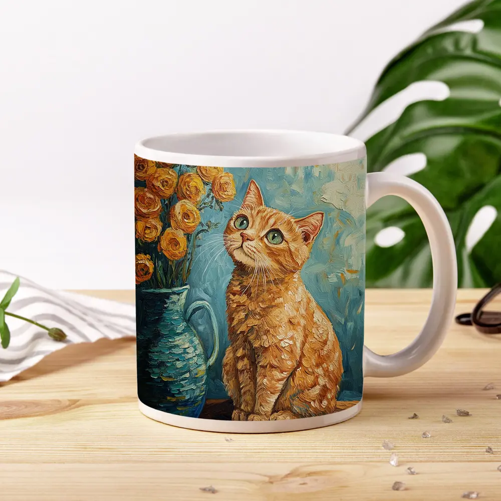 Orange Tabby Cat Van Gogh Style Painting – Mugs