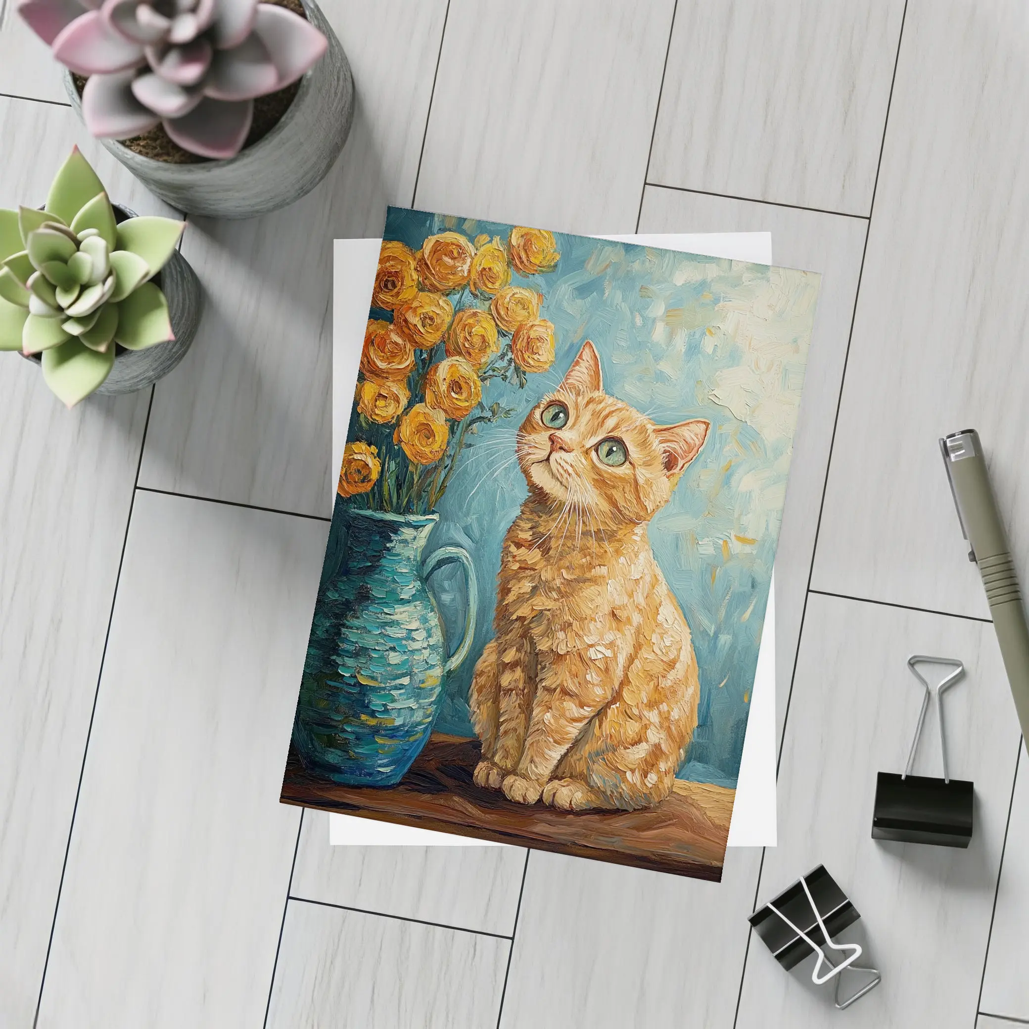 Orange Tabby Cat Van Gogh Style Painting – Postcards