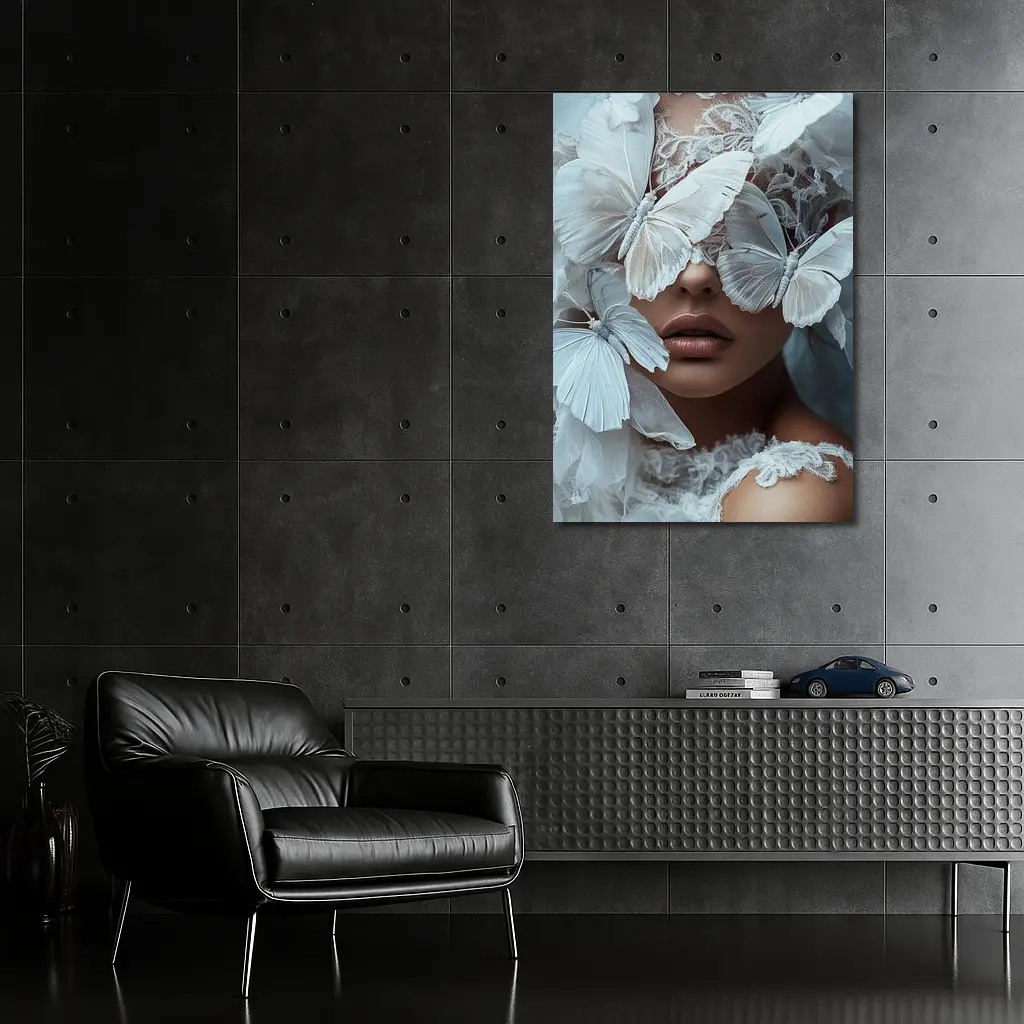 Woman Portrait White Butterflies Lace Fantasy – Wall Art