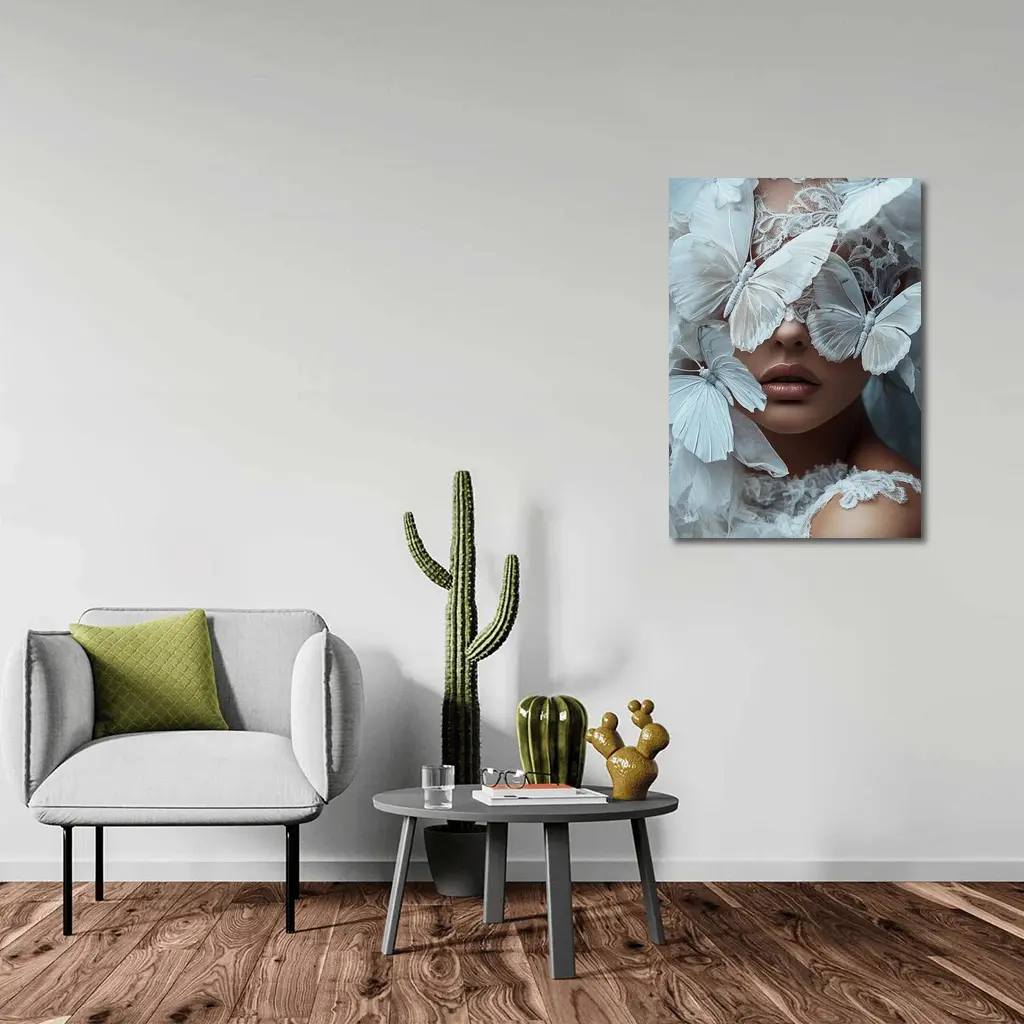Woman Portrait White Butterflies Lace Fantasy – Wall Art