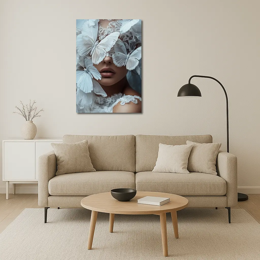 Woman Portrait White Butterflies Lace Fantasy – Wall Art