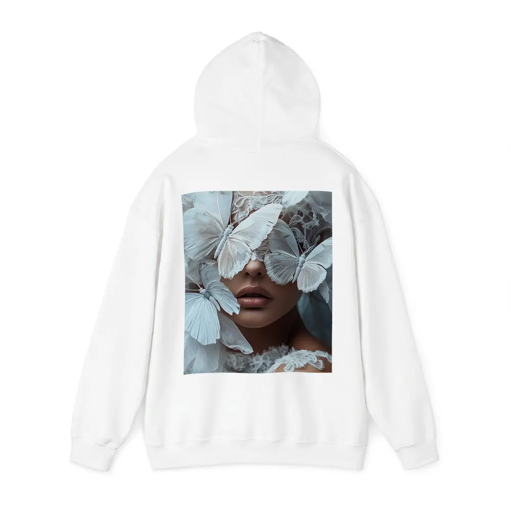 Woman Portrait White Butterflies Lace Fantasy – Hoodies