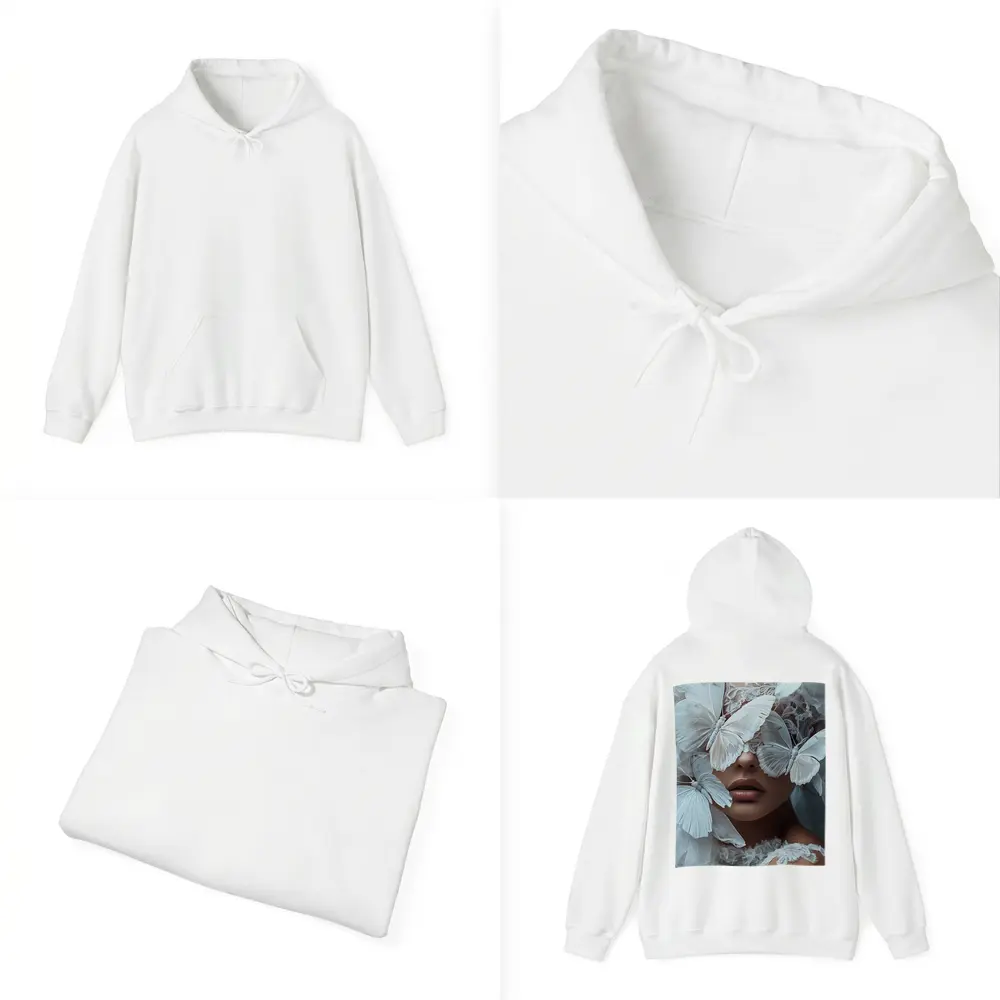 Woman Portrait White Butterflies Lace Fantasy – Hoodies