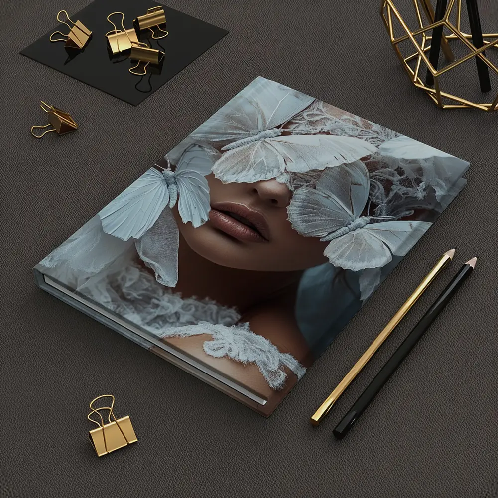 Woman Portrait White Butterflies Lace Fantasy – Notebooks