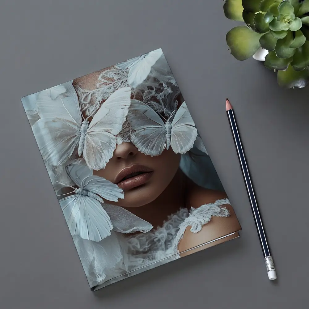 Woman Portrait White Butterflies Lace Fantasy – Notebooks