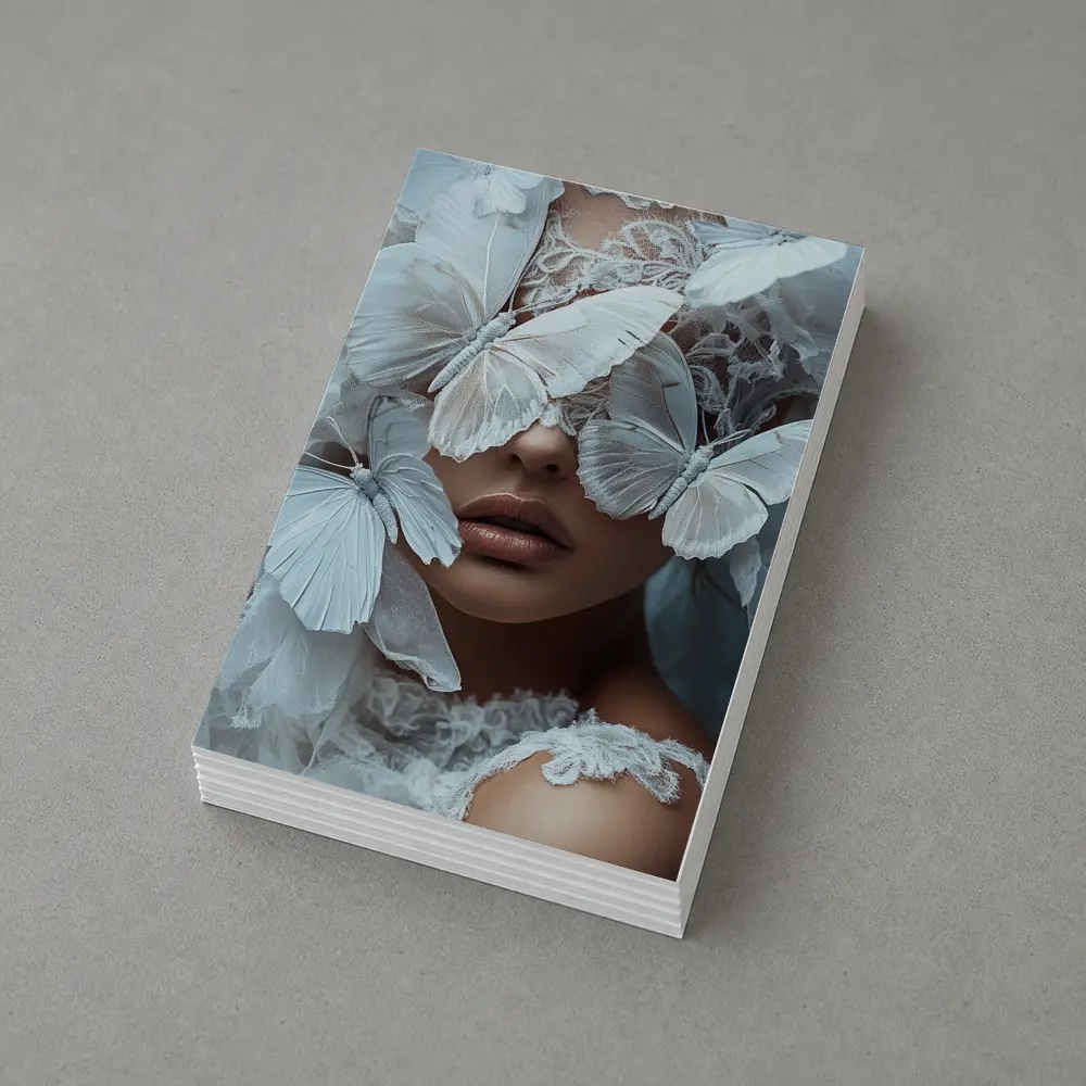 Woman Portrait White Butterflies Lace Fantasy – Postcards