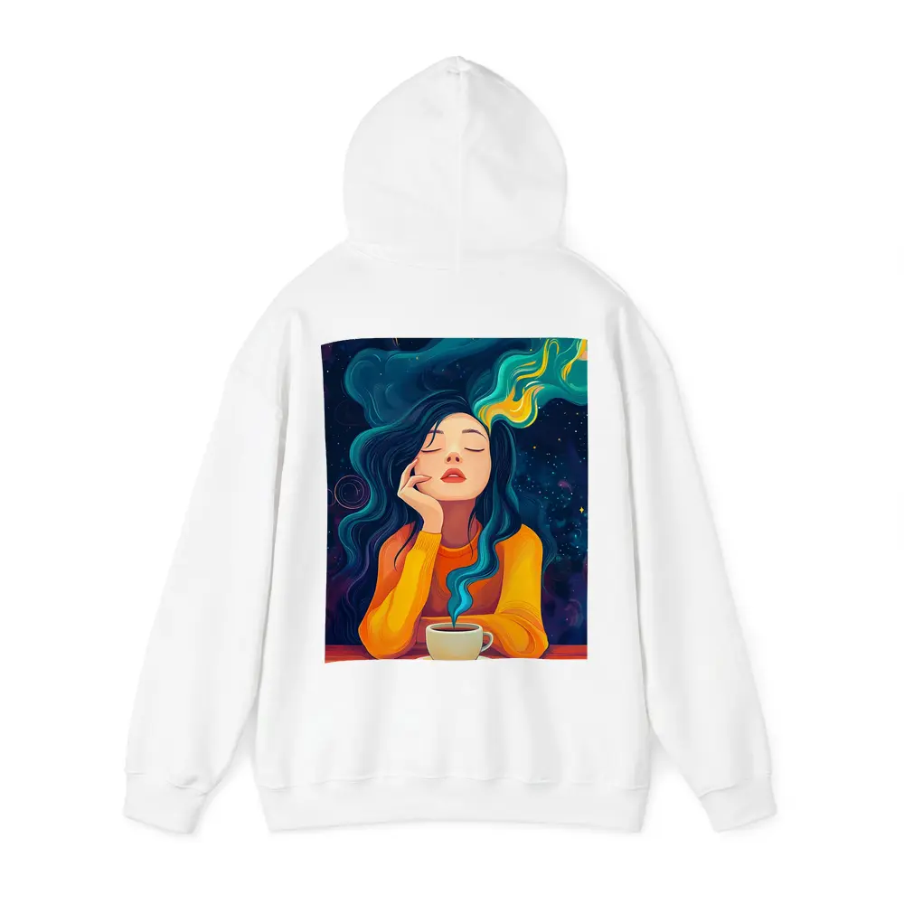 Dreaming Woman Coffee Cosmic Swirling Hair – Hoodies