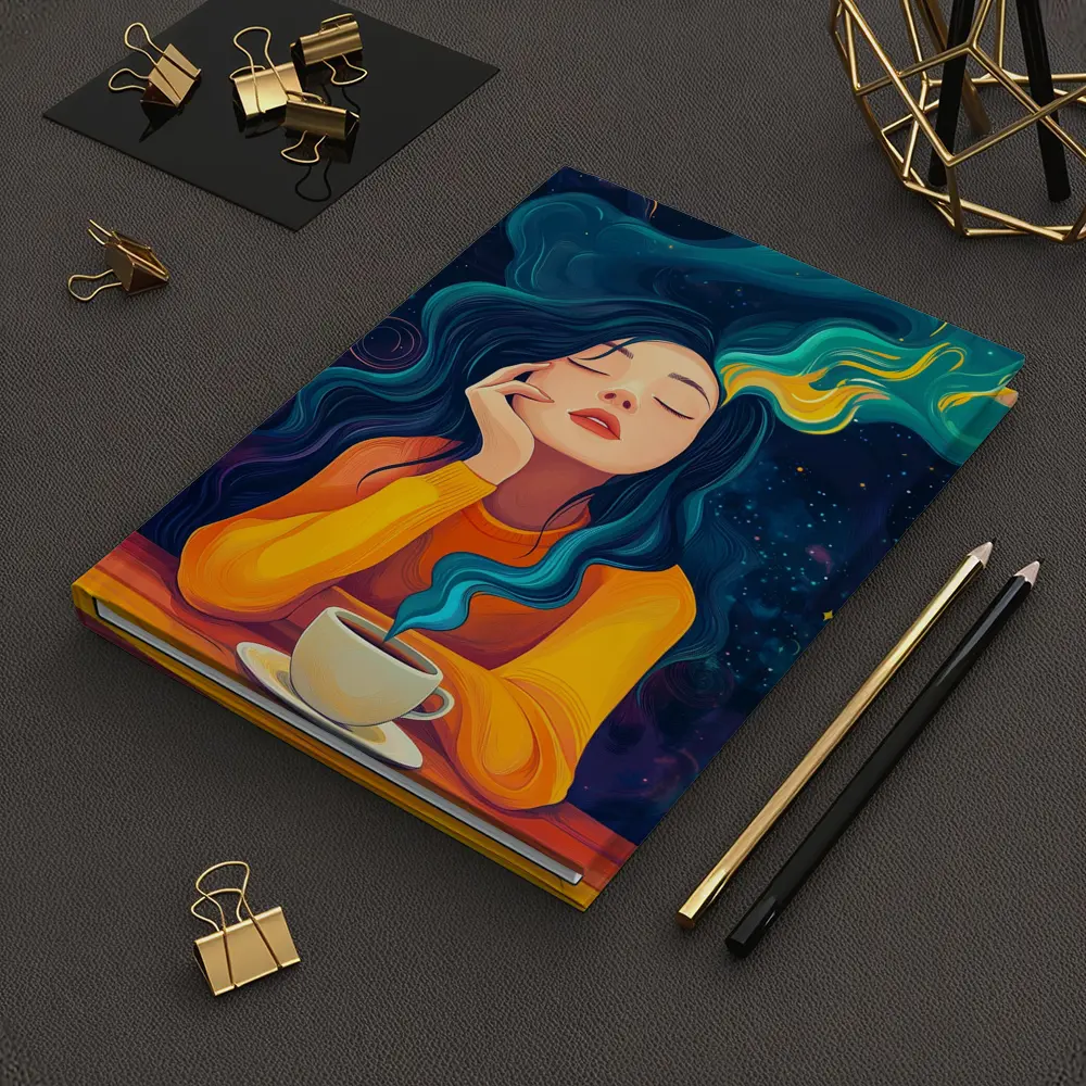 Dreaming Woman Coffee Cosmic Swirling Hair – Notebooks