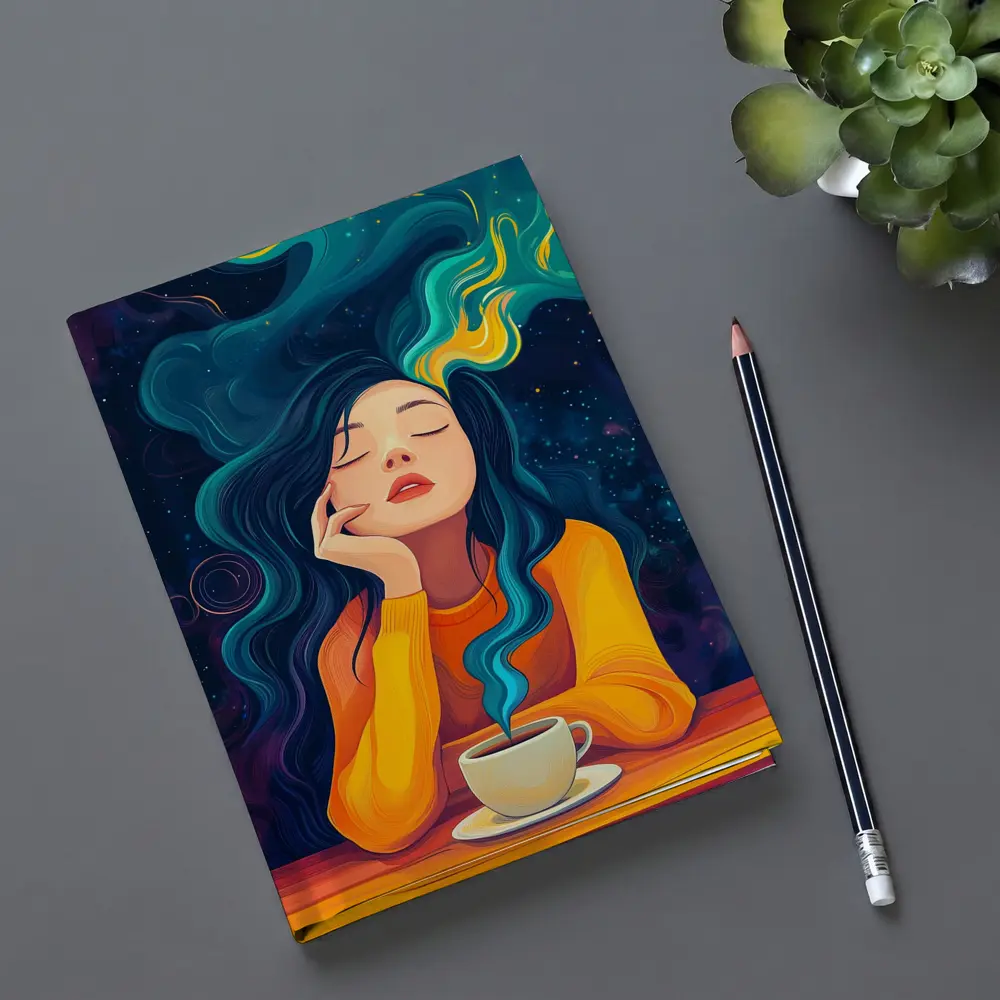 Dreaming Woman Coffee Cosmic Swirling Hair – Notebooks