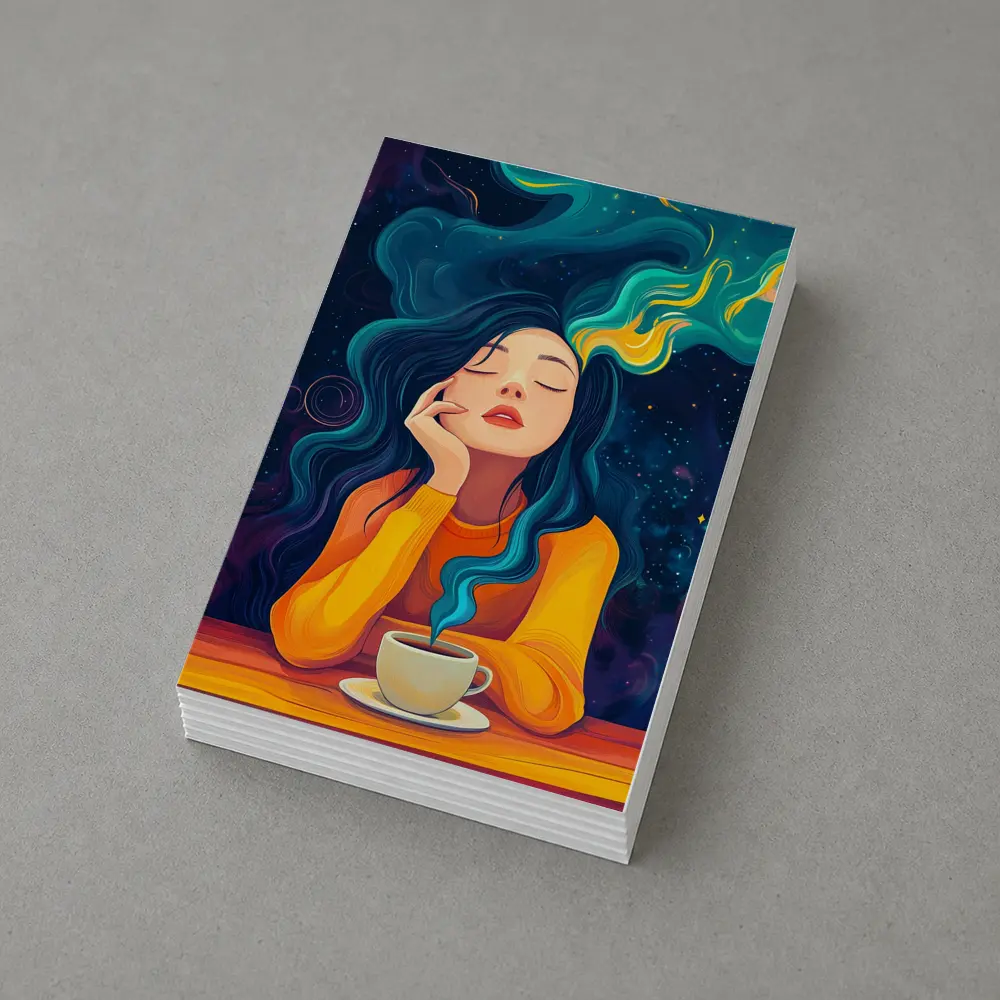 Dreaming Woman Coffee Cosmic Swirling Hair – Postcards