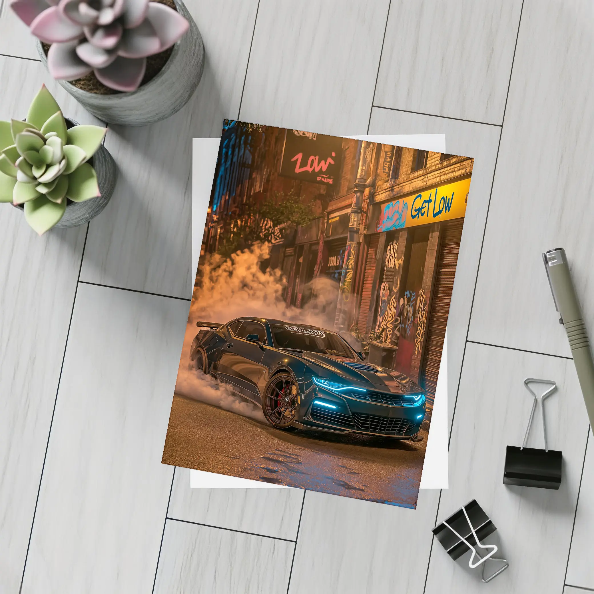Chevrolet Camaro Neon Night Street Smoke – Postcards