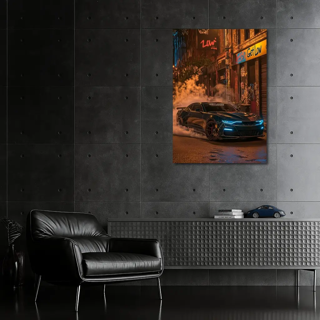 Chevrolet Camaro Neon Night Street Smoke – Wall Art