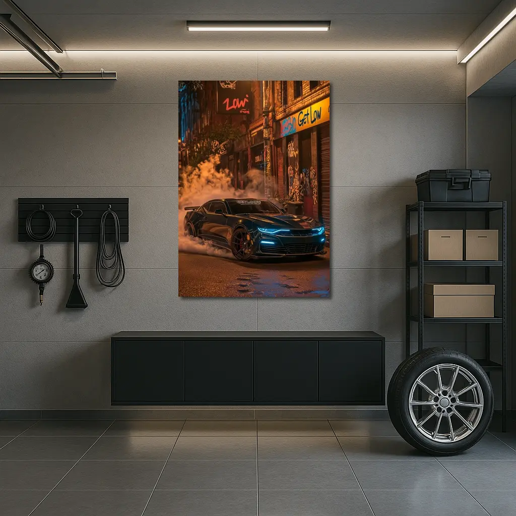 Chevrolet Camaro Neon Night Street Smoke – Wall Art