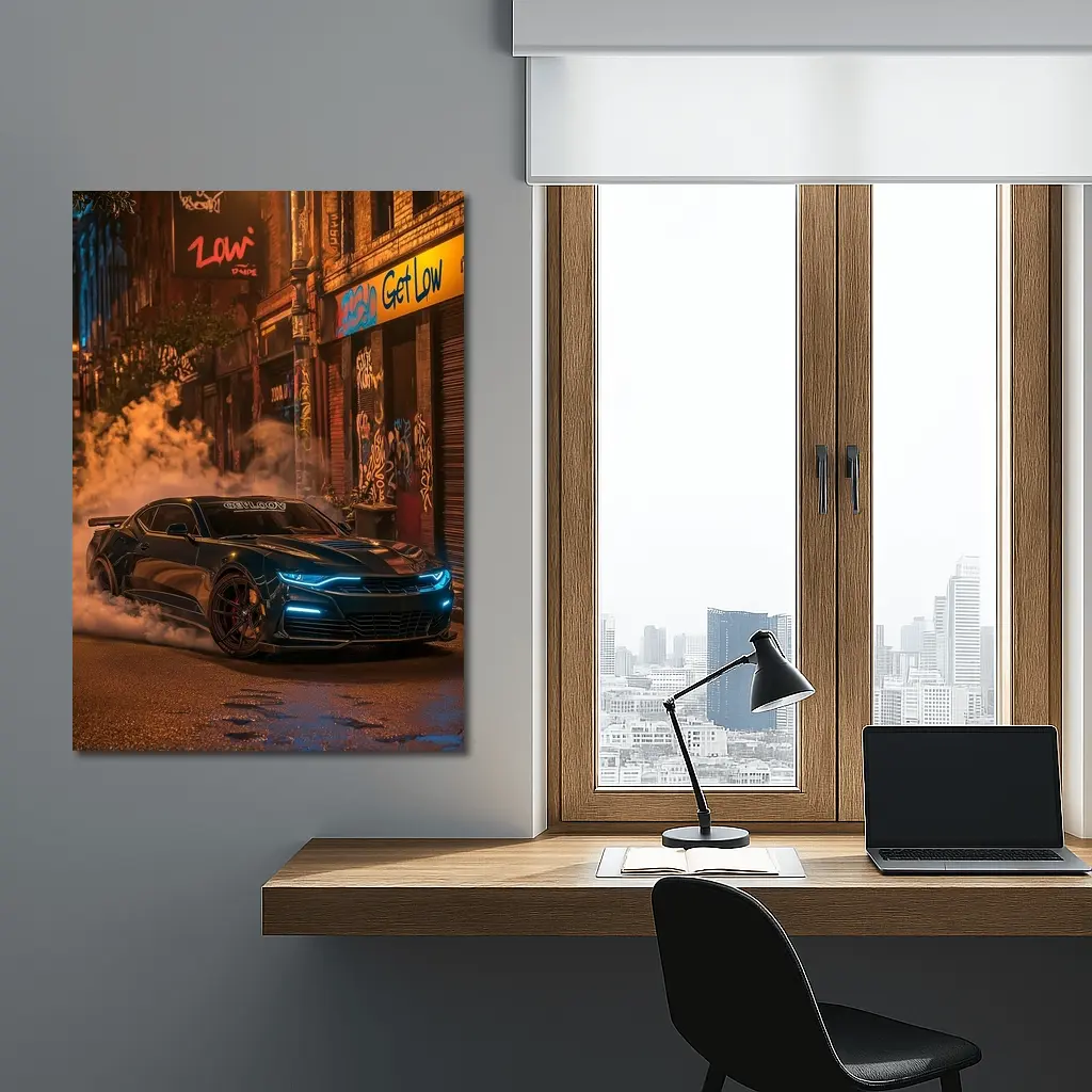 Chevrolet Camaro Neon Night Street Smoke – Wall Art