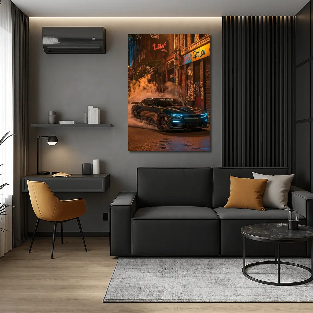 Chevrolet Camaro Neon Night Street Smoke – Wall Art