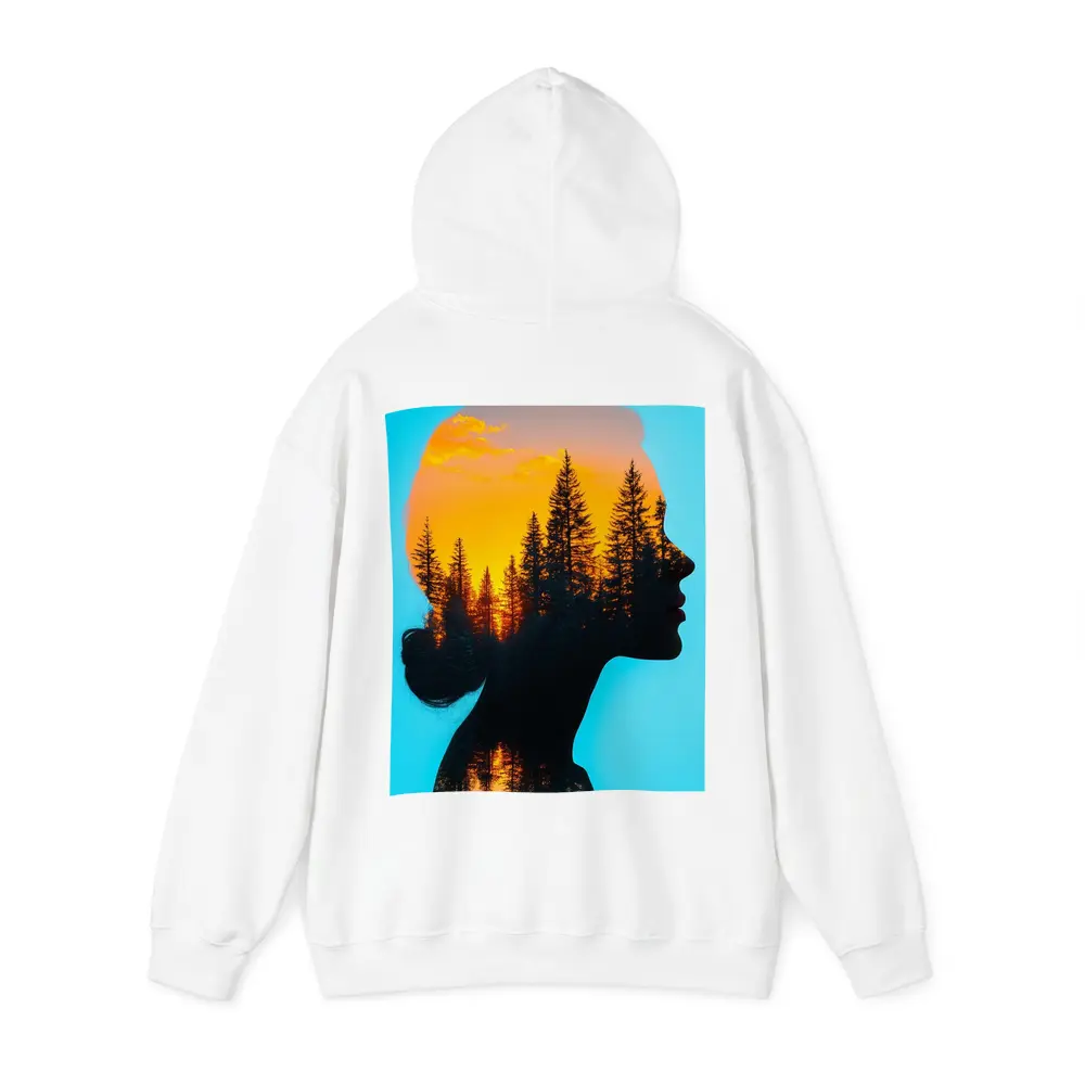 Woman Silhouette Double Exposure Forest Sunset – Hoodies