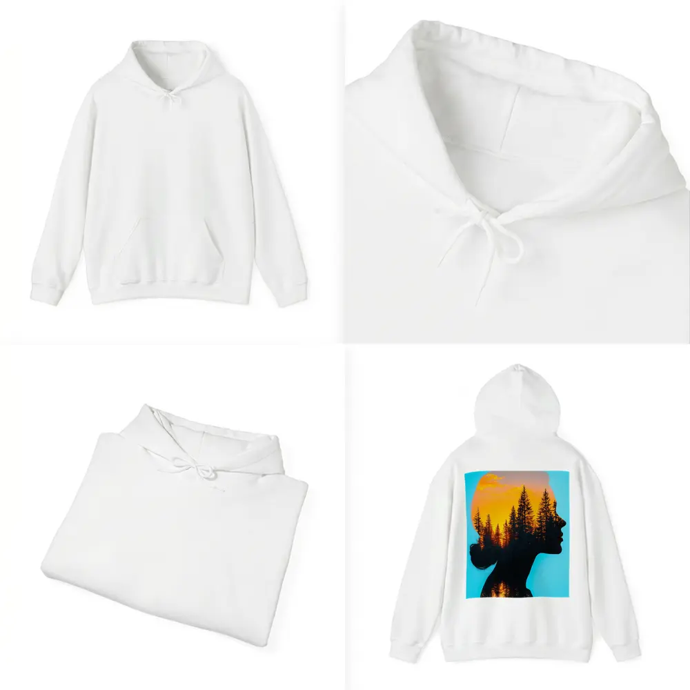 Woman Silhouette Double Exposure Forest Sunset – Hoodies