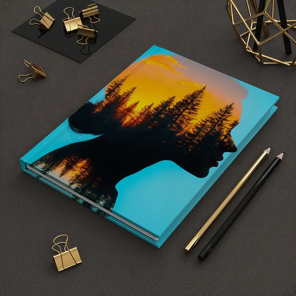 Woman Silhouette Double Exposure Forest Sunset – Notebooks