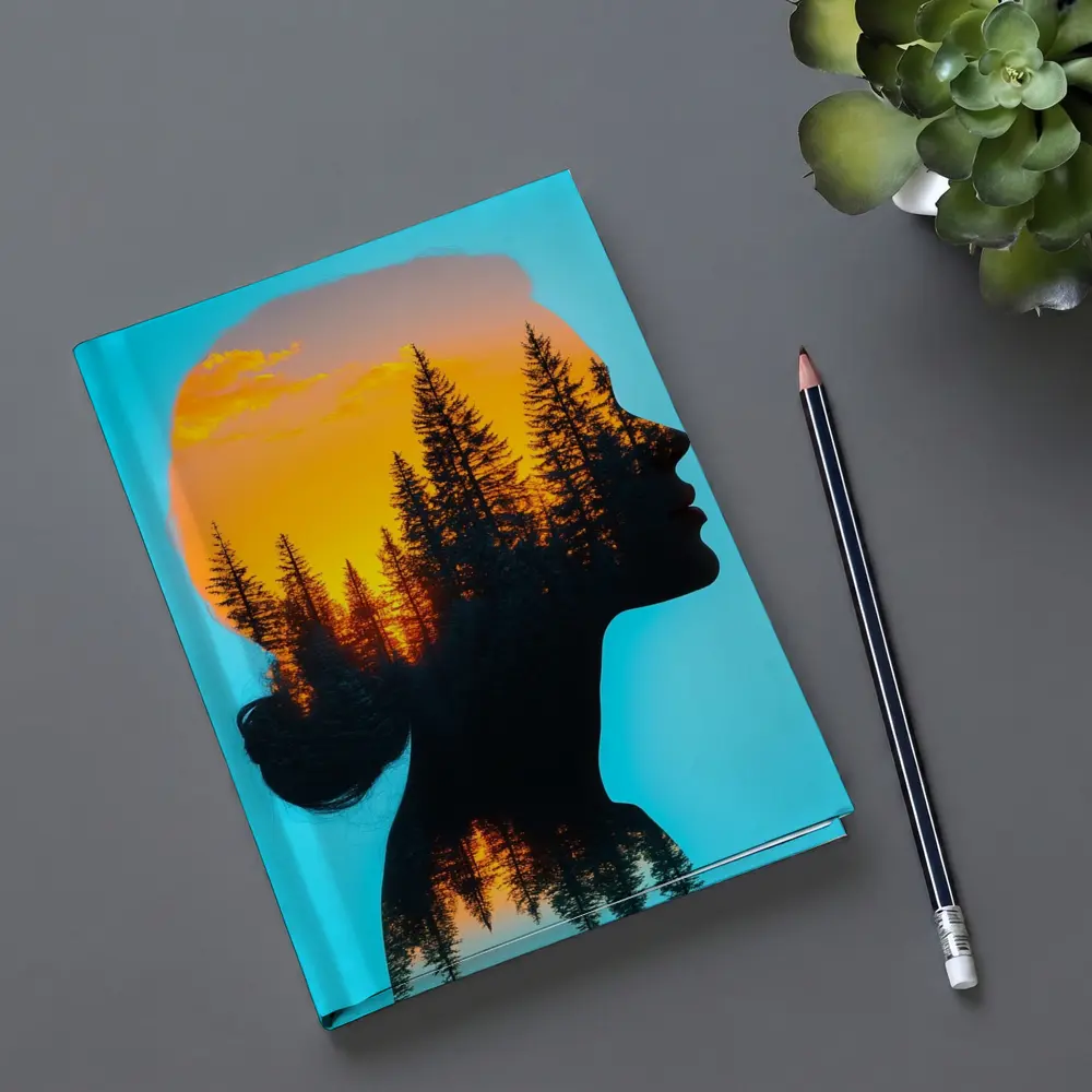 Woman Silhouette Double Exposure Forest Sunset – Notebooks