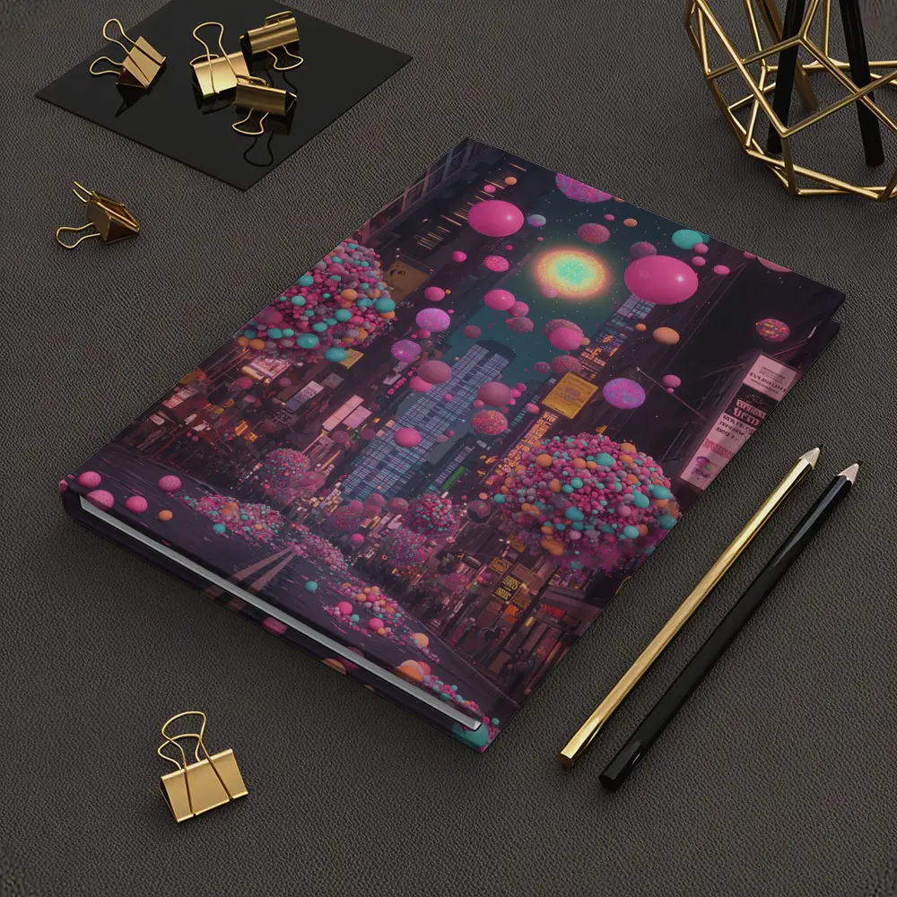 Colorful Balloons Floating Over City Street – Notebooks