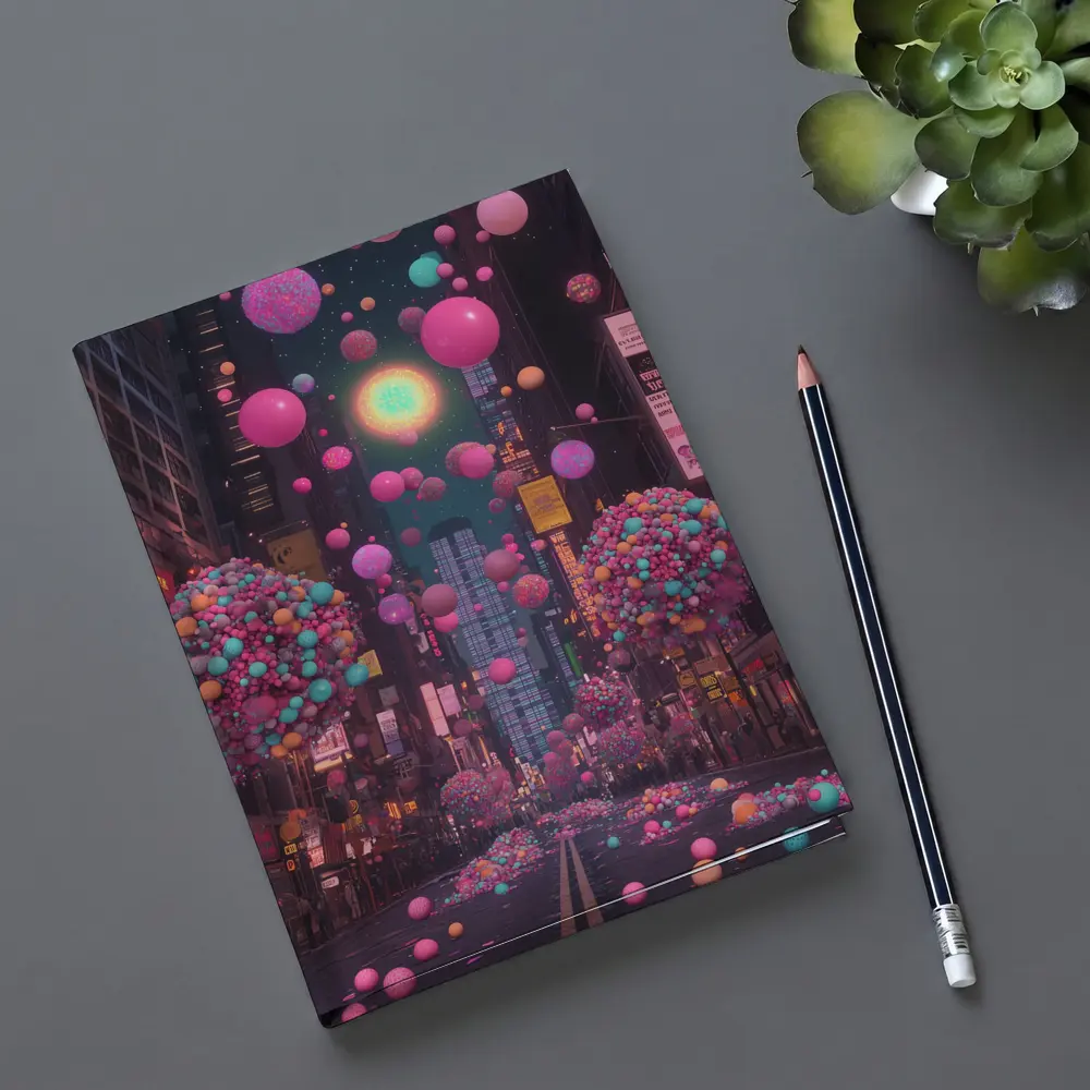 Colorful Balloons Floating Over City Street – Notebooks